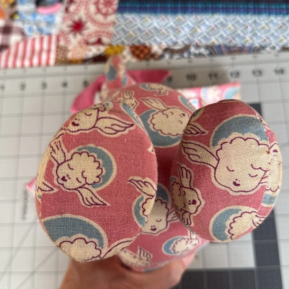 Vintage Handmade Cloth Chicken Doll – 1940s-50s Feedsack Fabric w Sleeping Baby - Picture 12 of 13